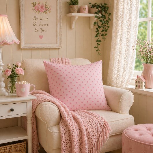 Blush Dream Soft Pink Polka Dot クッション