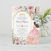 Blush Dusty Pink Floral Dress Quinceañera Sweet 16 招待状 (スタンド正面)