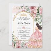 Blush Dusty Pink Floral Dress Quinceañera Sweet 16 招待状 (正面)