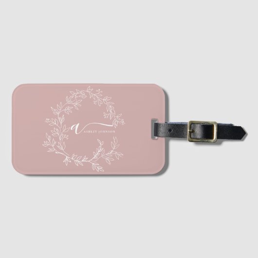 Blush Dusty Pink Girly Script Monogram Name Modern ラゲッジタグ (正面横)