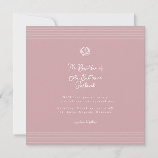 Blush dusty pink modern baptism Invitation 招待状 (正面)