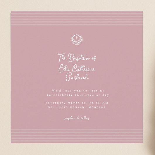 Blush dusty pink modern baptism Invitation 招待状