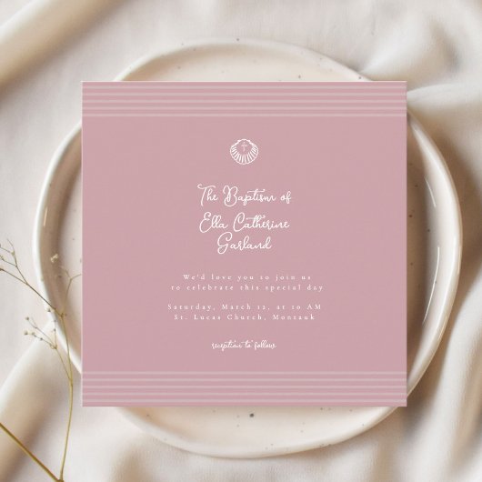 Blush dusty pink modern baptism Invitation 招待状