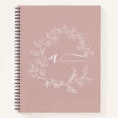 Blush Dusty Pink Modern Script Girly Monogram Name ノートブック (正面)