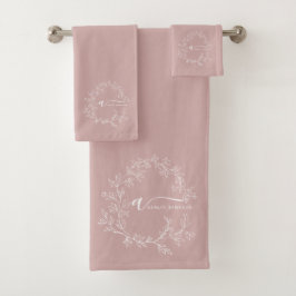 Blush Dusty Pink Modern Script Girly Monogram Name バスタオルセット