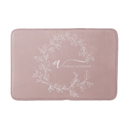 Blush Dusty Pink Modern Script Girly Monogram Name バスマット