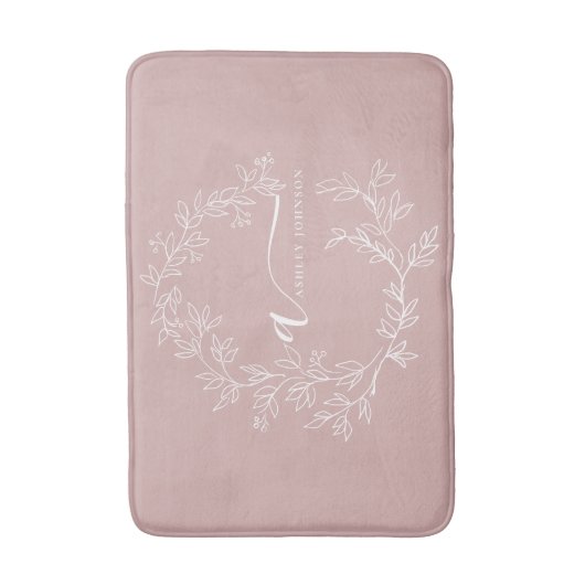 Blush Dusty Pink Modern Script Girly Monogram Name バスマット (正面縦)