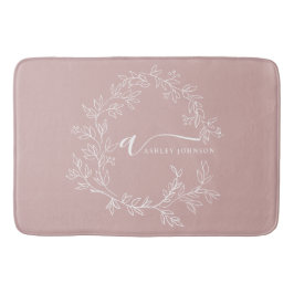 Blush Dusty Pink Modern Script Girly Monogram Name バスマット