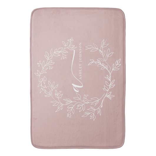 Blush Dusty Pink Modern Script Girly Monogram Name バスマット (正面縦)