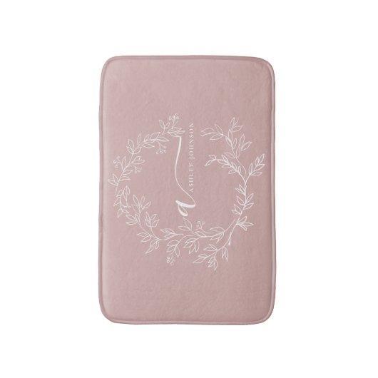 Blush Dusty Pink Modern Script Girly Monogram Name バスマット (正面縦)