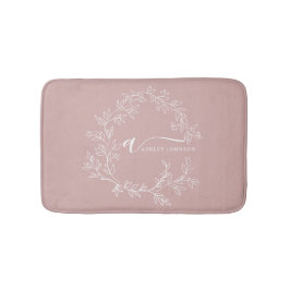 Blush Dusty Pink Modern Script Girly Monogram Name バスマット