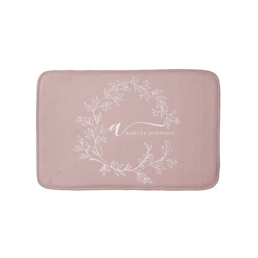 Blush Dusty Pink Modern Script Girly Monogram Name バスマット (正面)