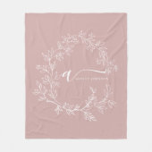 Blush Dusty Pink Modern Script Girly Monogram Name フリースブランケット (正面)