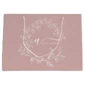 Blush Dusty Pink Modern Script Girly Monogram Name ラージペーパーバッグ (正面)