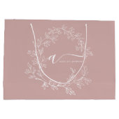Blush Dusty Pink Modern Script Girly Monogram Name ラージペーパーバッグ (裏面)