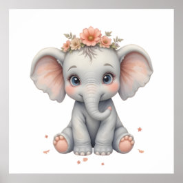 Blush Elephant Baby Room Poster – Animal Nursery  ポスター