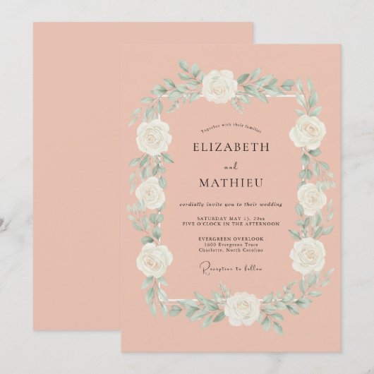Blush Ethereal Botanical Wedding 招待状 (正面/裏面)