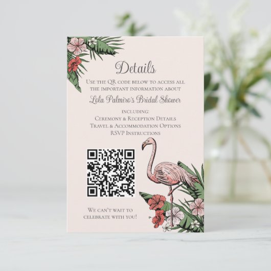Blush Flamingo Bridal Shower Website QR Code エンクロージャーカード (スタンド正面)