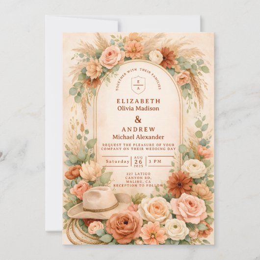 Blush Floral Arch Wedding 招待状 (正面)