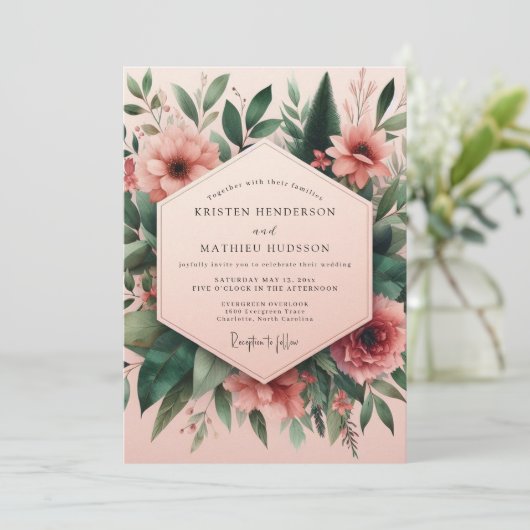 Blush Floral Assemblage Wedding 招待状 (スタンド正面)