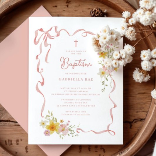 Blush Floral Baptism Invitation 招待状