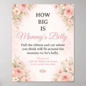 Blush Floral Belly Size Baby Shower Game Sign ポスター (正面)