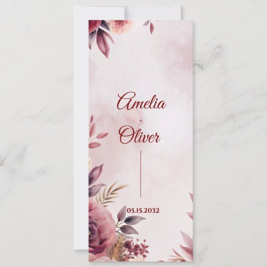 Blush Floral Botanical Wedding Ceremony Program 招待状 (正面)