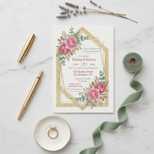 Blush Floral Bridal Shower Invitation 招待状