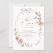 Blush Floral Butterfly Communion Invitation 招待状 (正面)