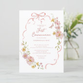 Blush Floral Butterfly Communion Invitation 招待状 (スタンド正面)