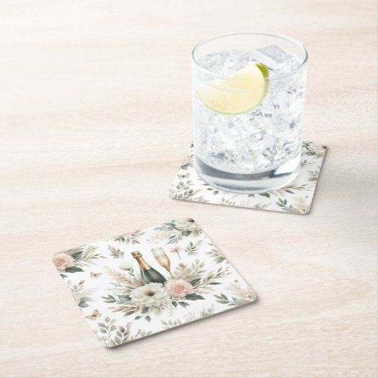 Blush Floral Champagne Coasters スクエアペーパーコースター (インサイチュ)