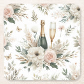 Blush Floral Champagne Coasters スクエアペーパーコースター (正面)