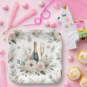 Blush Floral Champagne Party Plates ペーパープレート (パーティー)