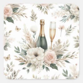 Blush Floral Champagne Stickers スクエアシール