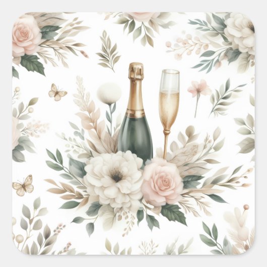 Blush Floral Champagne Stickers スクエアシール (正面)
