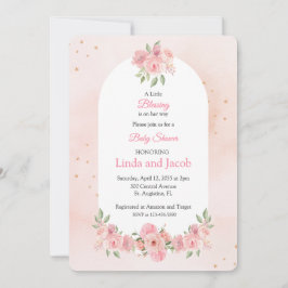 Blush Floral Christian Baby Shower with Gold Cross 招待状