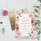 Blush Floral Elegant Photo Wedding Invitation 招待状