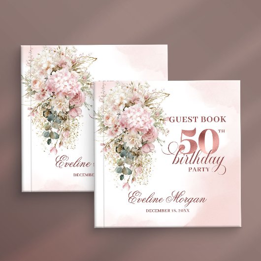 Blush Floral Eucalyptus 50th Birthday Guest Book ゲストブック