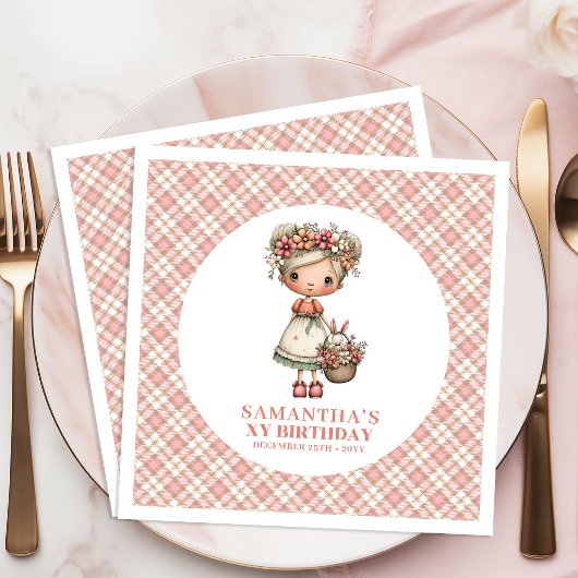 Blush Floral Fairy Cute 3rd Birthday Party Napkins