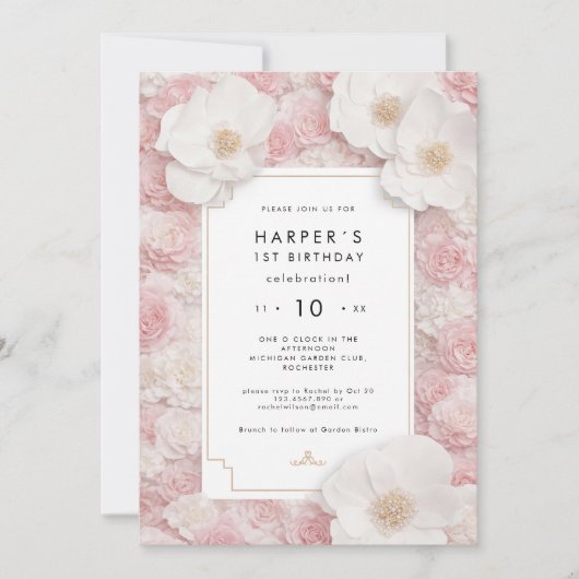 Blush Floral First Birthday Invitation 招待状 (正面)