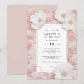 Blush Floral First Birthday Invitation 招待状 (正面/裏面)