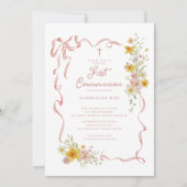 Blush Floral First Communion Invitation 招待状 (正面)