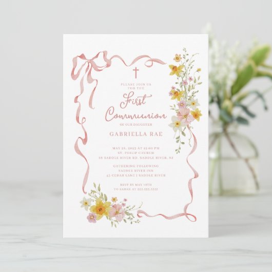 Blush Floral First Communion Invitation 招待状 (スタンド正面)
