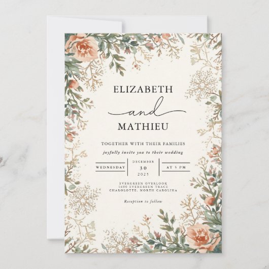 Blush Floral Flourish Wedding 招待状 (正面)