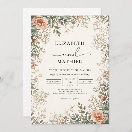 Blush Floral Flourish Wedding 招待状 (正面/裏面)