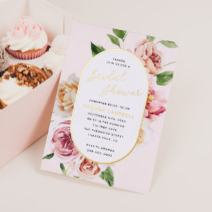 Blush Floral Foil Pressed Modern Bridal Shower Foi 箔招待状