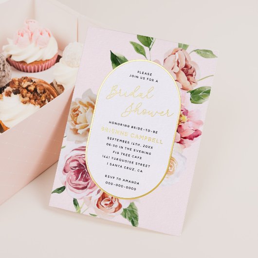 Blush Floral Foil Pressed Modern Bridal Shower Foi 箔招待状
