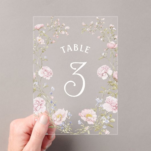 Blush Floral Frame Acrylic Table Number アクリル招待状 (インサイチュ (ポータブル))