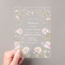 Blush Floral Frame Baptism Acrylic Invitation アクリル招待状