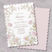 Blush Floral Frame Baptism Invitation 招待状